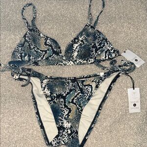 Shade & Shore Blue and Black Snake Print Bikini